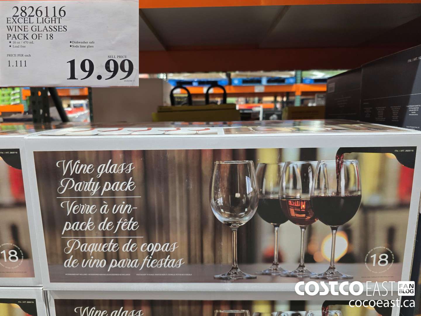 2826116 EXCEL LIGHT WINE GLASSES PACK OF 18 $19.99