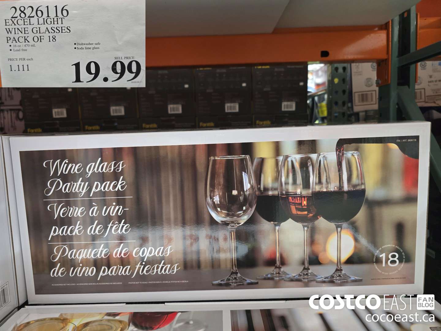 2826116 EXCEL LIGHT WINE GLASSES PACK OF 18 $19.99