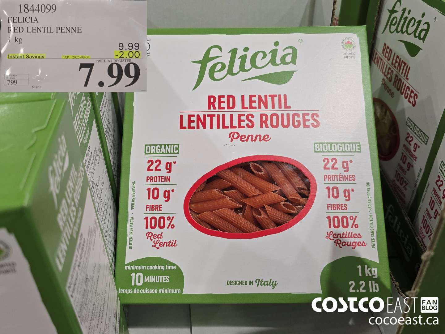 1844099 FELICIA RED LENTIL PENNE 1 kg ($2.50 INSTANT SAVINGS EXPIRES ON 2025-08-31) $7.99