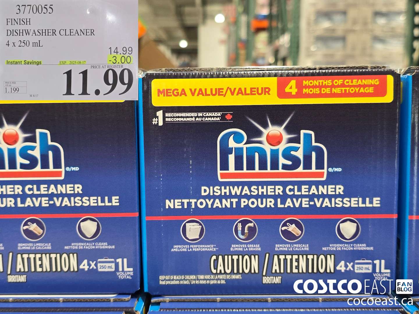 3770055 FINISH DISHWASHER CLEANER 4x 250 mL ($3.00 INSTANT SAVINGS EXPIRES ON 2025-08-17) $11.99
