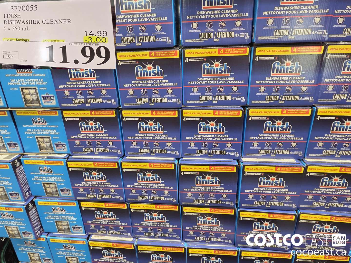 3770055 FINISH DISHWASHER CLEANER 4x 250 mL ($3.00 INSTANT SAVINGS EXPIRES ON 2025-08-17) $11.99