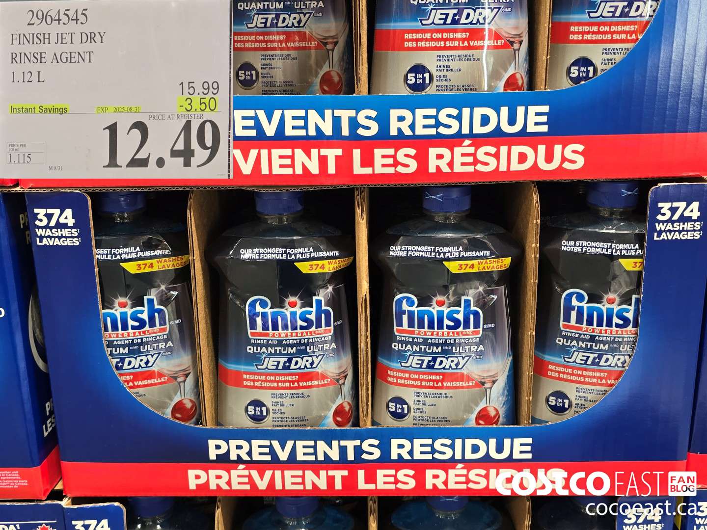 2964545 FINISH JET DRY RINSE AGENT 1.12 L ($3.50 INSTANT SAVINGS EXPIRES ON 2025-08-31) $12.49