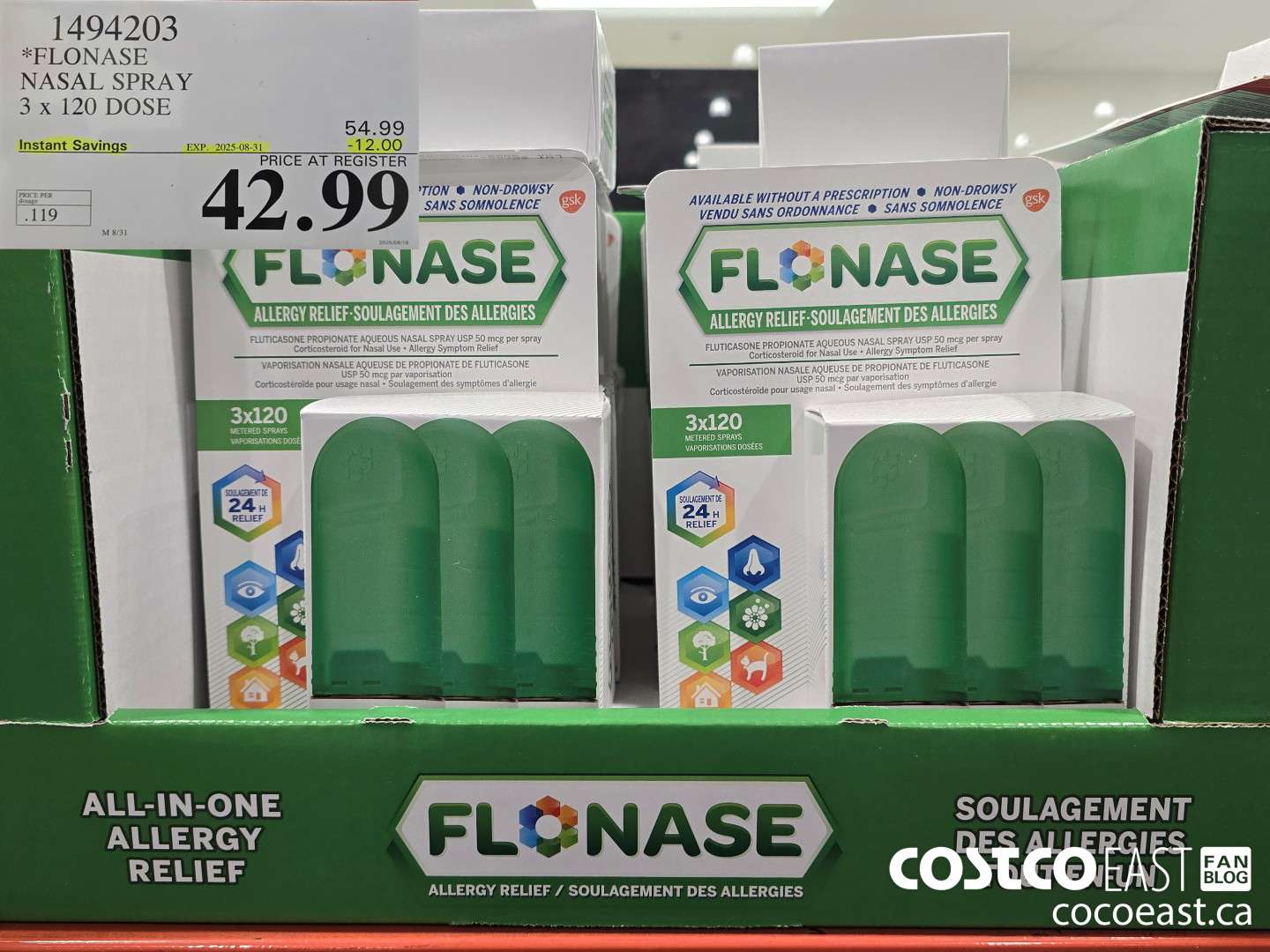 1494203 FLONASE NASAL SPRAY 3 X 120 DOSE ($12.00 INSTANT SAVINGS EXPIRES ON 2025-08-31) $42.99