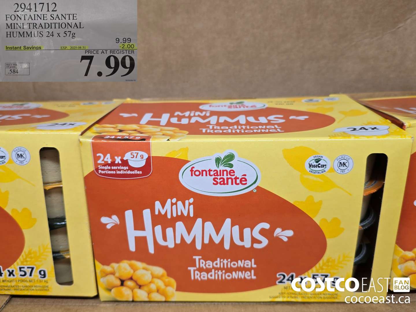 2941712 FONTAINE SANTE MINI TRADITIONAL HUMMUS 24 x 57g ($2.00 INSTANT SAVINGS EXPIRES ON 2025-08-31) $7.99