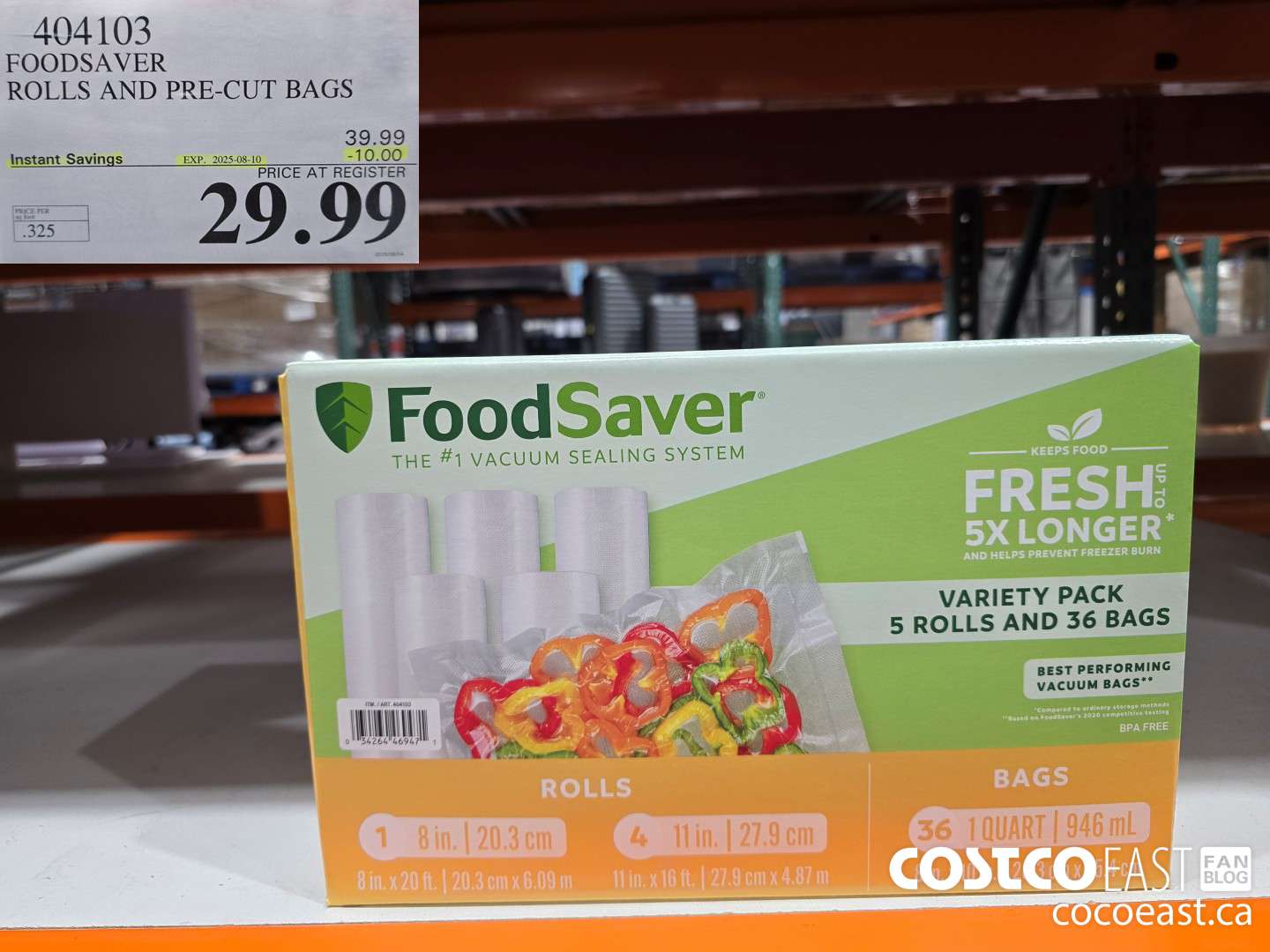 404103 FOODSAVER ROLLS AND PRE-CUT BAGS ($10.00 INSTANT SAVINGS EXPIRES ON 2025-08-10) $29.99