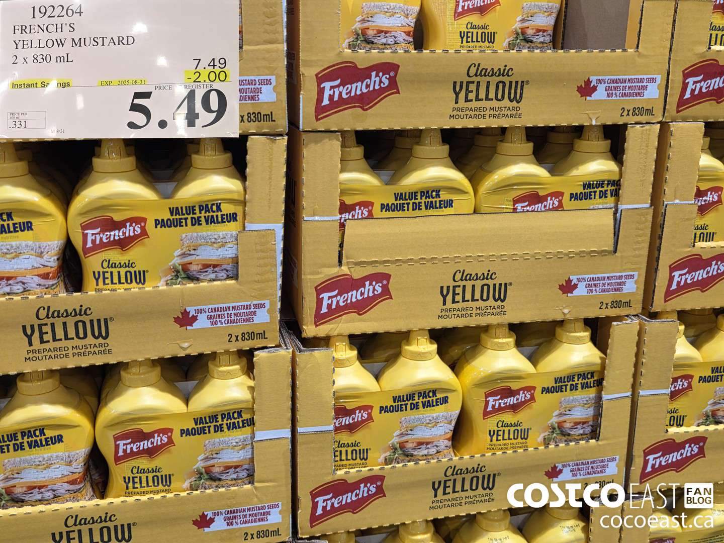 192264 FRENCH'S YELLOW MUSTARD 2 X 830 ML ($2.00 INSTANT SAVINGS EXPIRES ON 2025-08-31) $5.49
