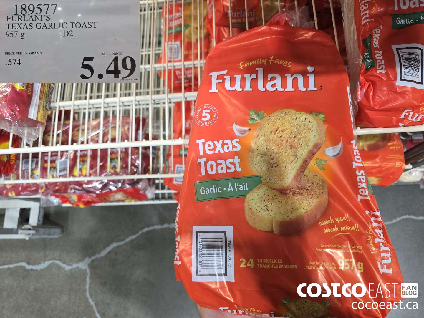 189577 FURLANI'S TEXAS GARLIC TOAST 957 g $5.49