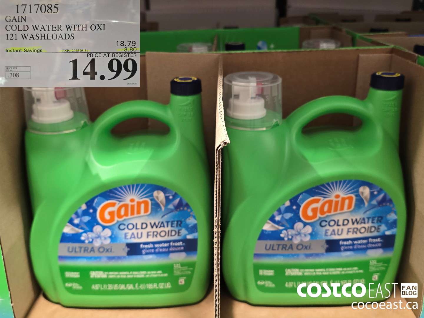 1717085 GAIN COLD WATER WITH OXI 121 wash loads ($3.80 INSTANT SAVINGS EXPIRES ON 2025-08-31) $14.99