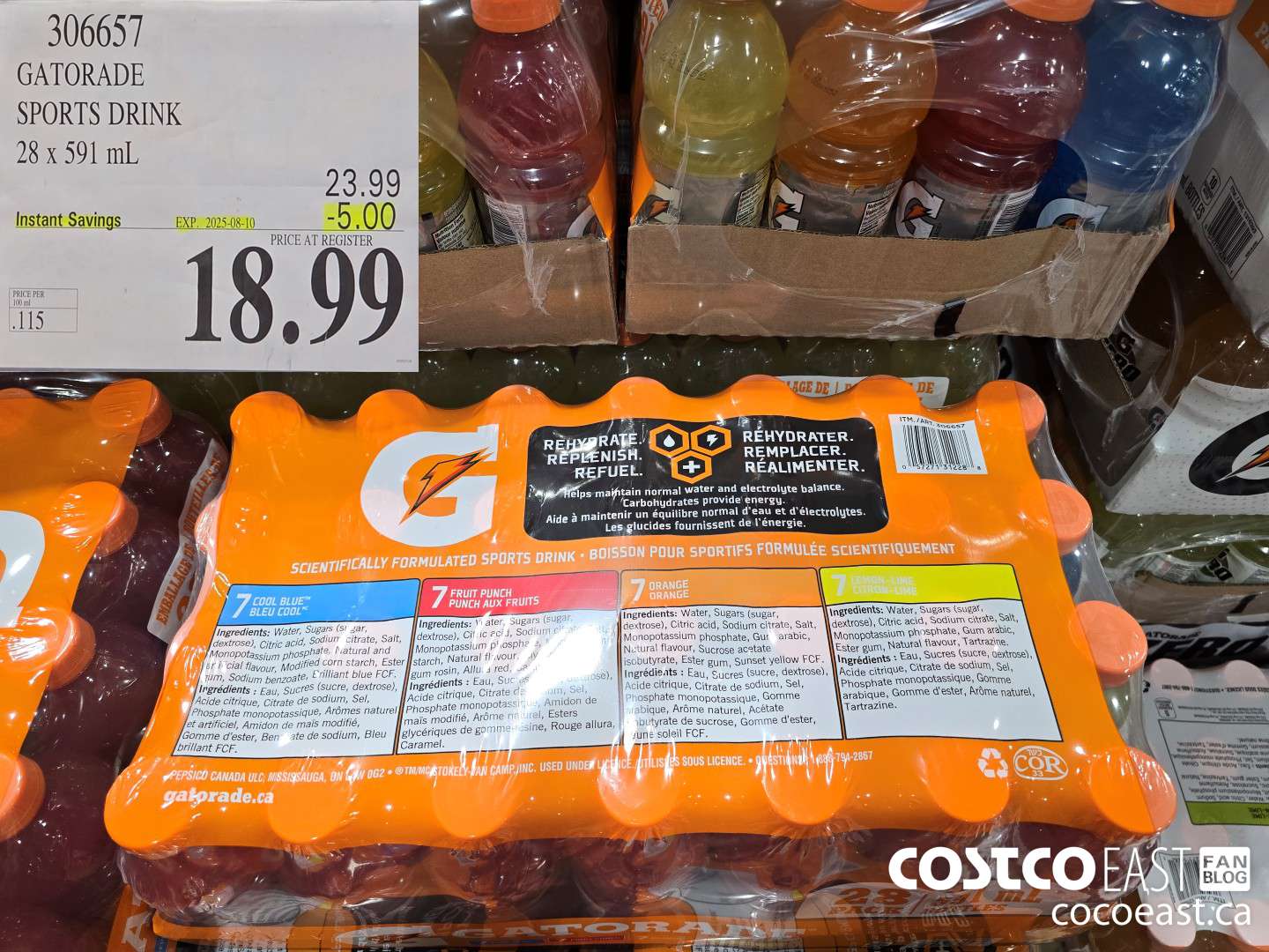 306657 GATORADE SPORTS DRINK 28 x 591 mL ($5.00 INSTANT SAVINGS EXPIRES ON 2025-08-10) $18.99