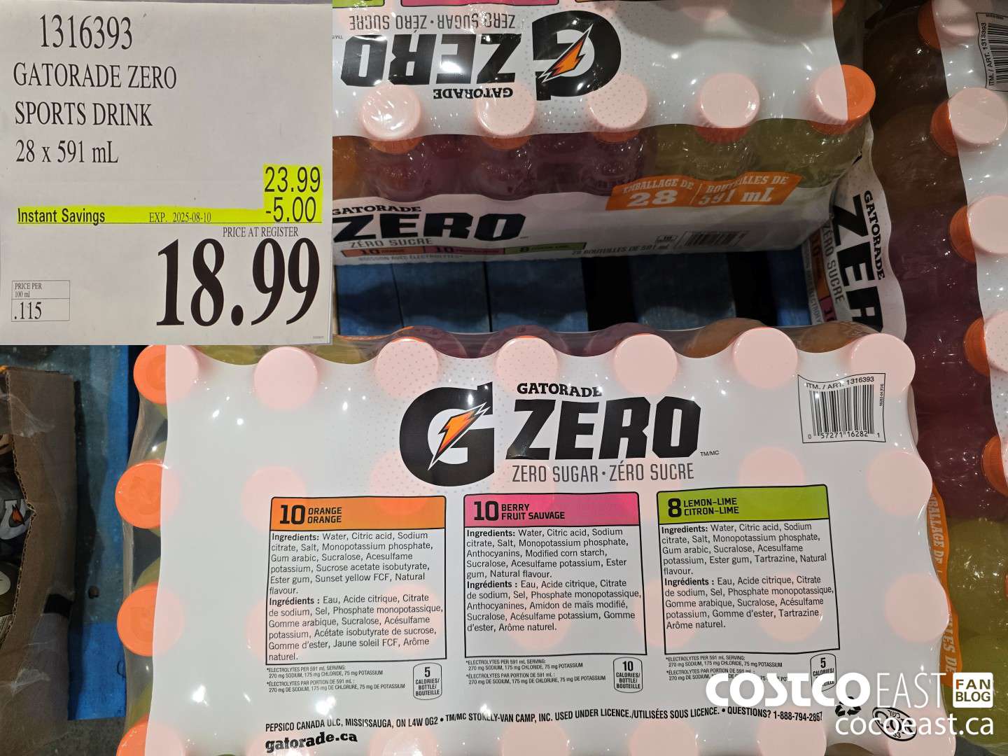 1316393 GATORADE ZERO SPORTS DRINK 28 x 591 ml ($5.00 INSTANT SAVINGS EXPIRES ON 2025-08-10) $18.99