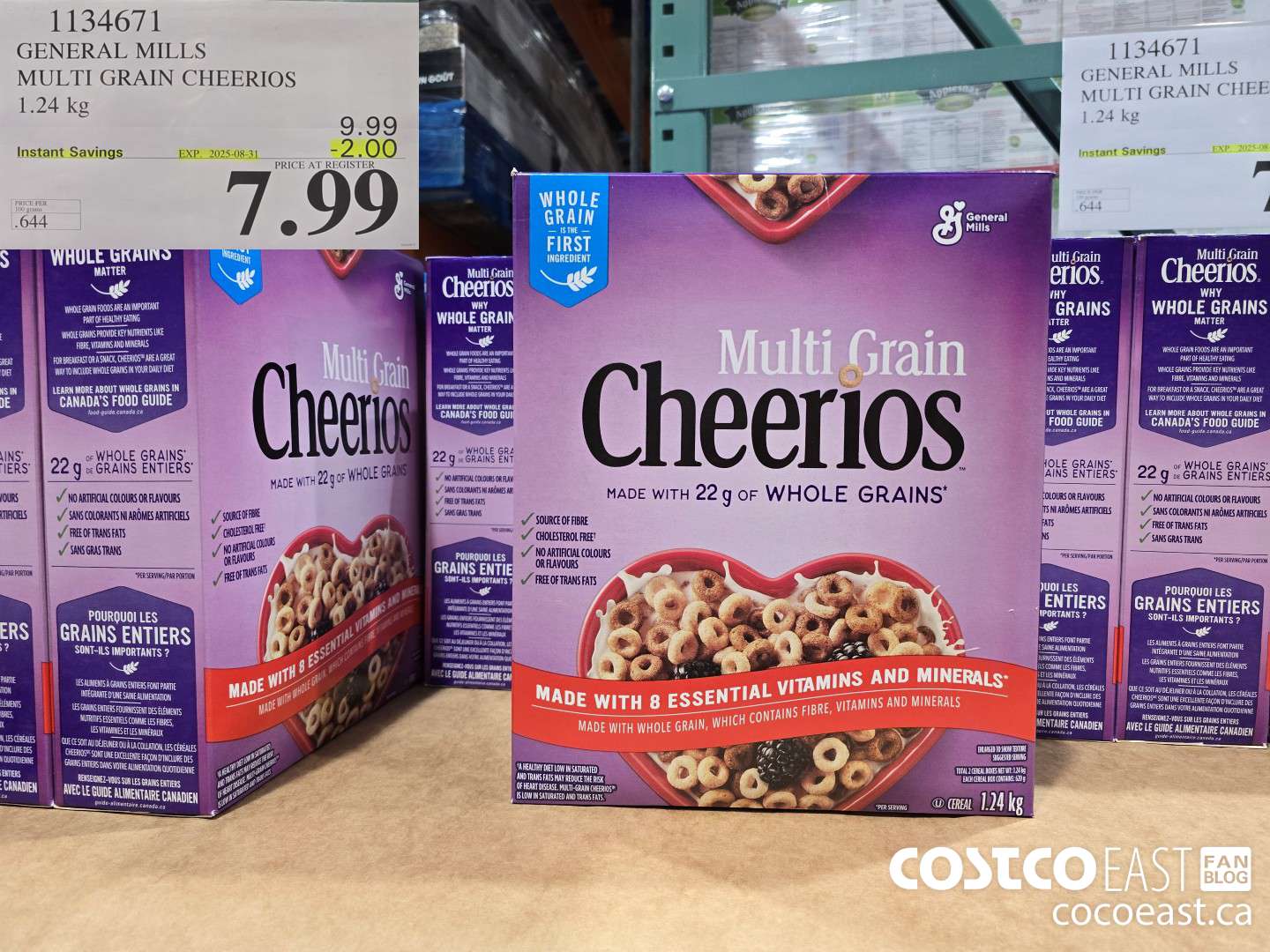 1134671 GENERAL MILLS MULTI-GRAIN CHEERIOS 1.24 KG ($2.00 INSTANT SAVINGS EXPIRES ON 2025-08-31) $7.99