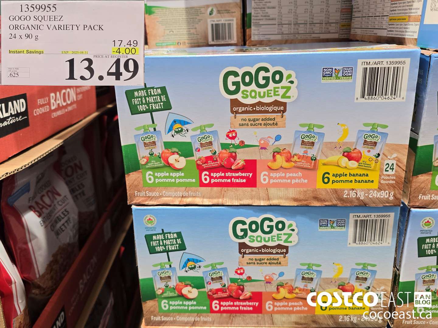 1359955 GOGO SQUEEZ ORGANIC VARIETY PACK 24 x 90 g ($4.00 INSTANT SAVINGS EXPIRES ON 2025-08-31) $13.49