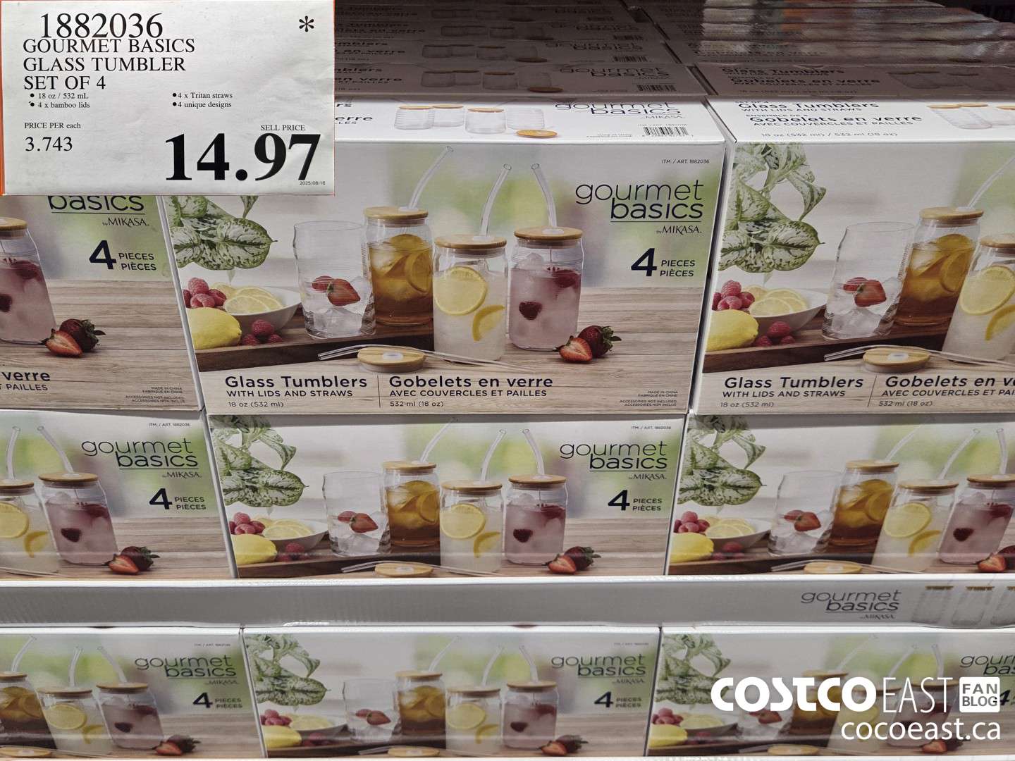 1882036 GOURMET BASICS GLASS TUMBLER SET OF 4 $14.97