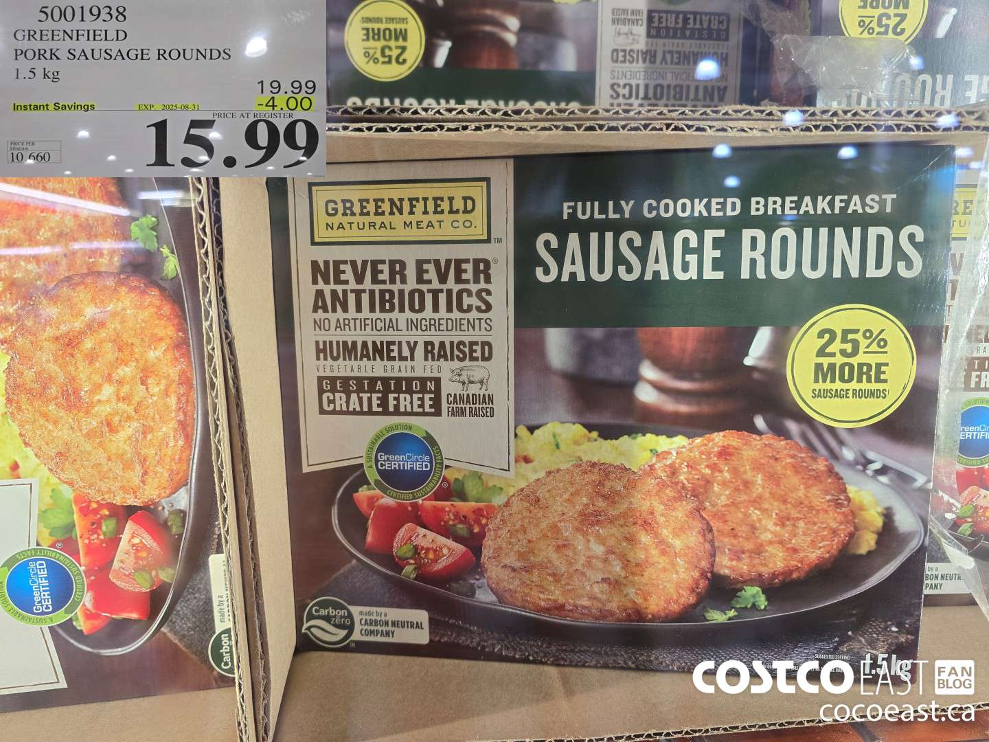 5001938 GREENFIELD PORK SAUSAGE ROUNDS 1.5 KG 2025-08-3115.99 $4.00