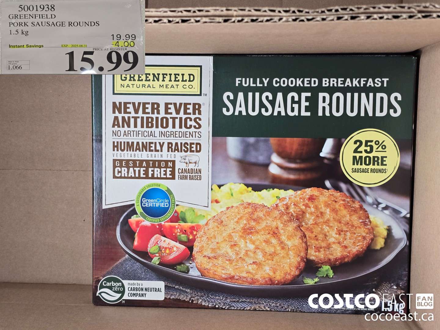 5001938 GREENFIELD PORK SAUSAGE ROUNDS 1.5 KG ($4.00 INSTANT SAVINGS EXPIRES ON 2025-08-31) $15.99