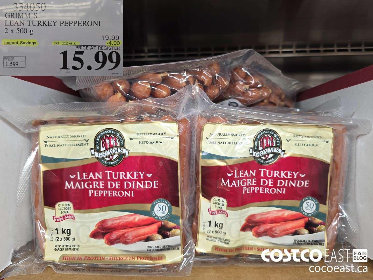 334050 GRIMM'S LEAN TURKEY PEPPERONI 2 X 500 G ($4.00 INSTANT SAVINGS EXPIRES ON 2025-08-31) $15.99