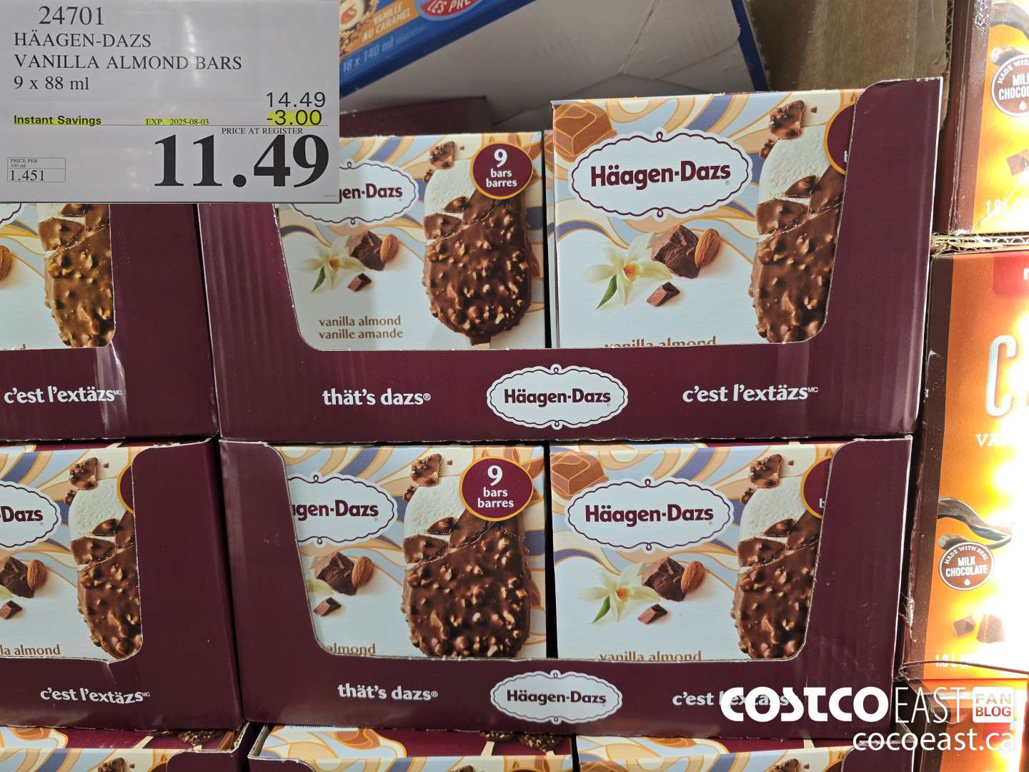 24701 HAAGAN-DAZS VANILLA ALMOND BARS 9 X 88 ML ($3.00 INSTANT SAVINGS EXPIRES ON 2025-08-03) $11.49