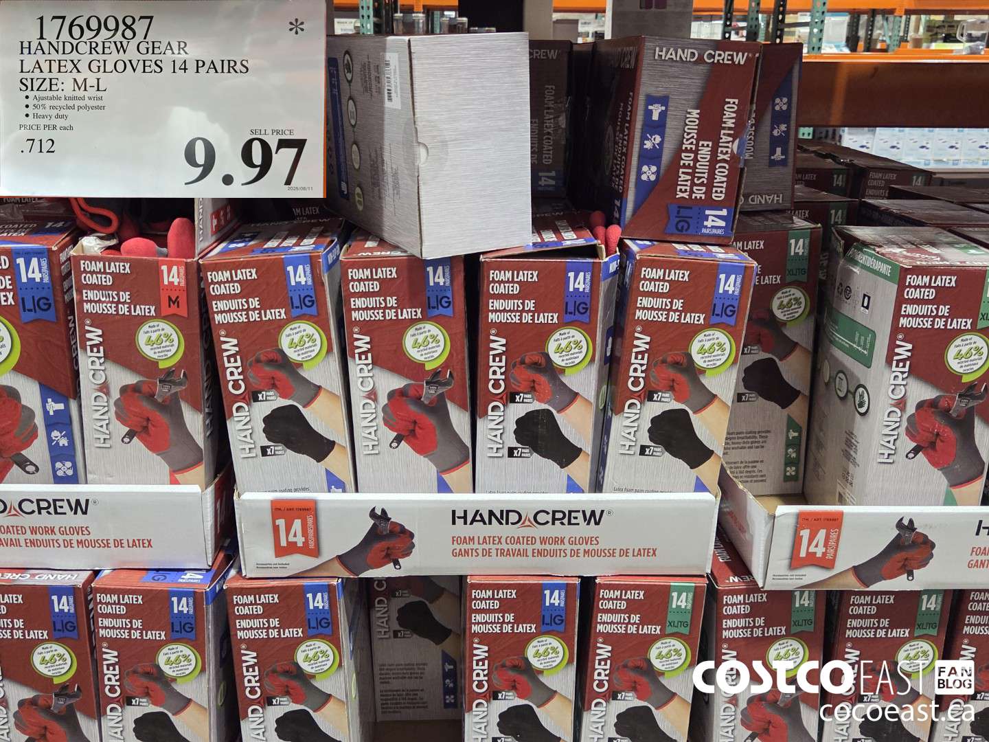 1769987 HANDCREW GEAR LATEX GLOVES 14 PAIRS SIZE: M-L ($7.00 INSTANT SAVINGS) $9.97