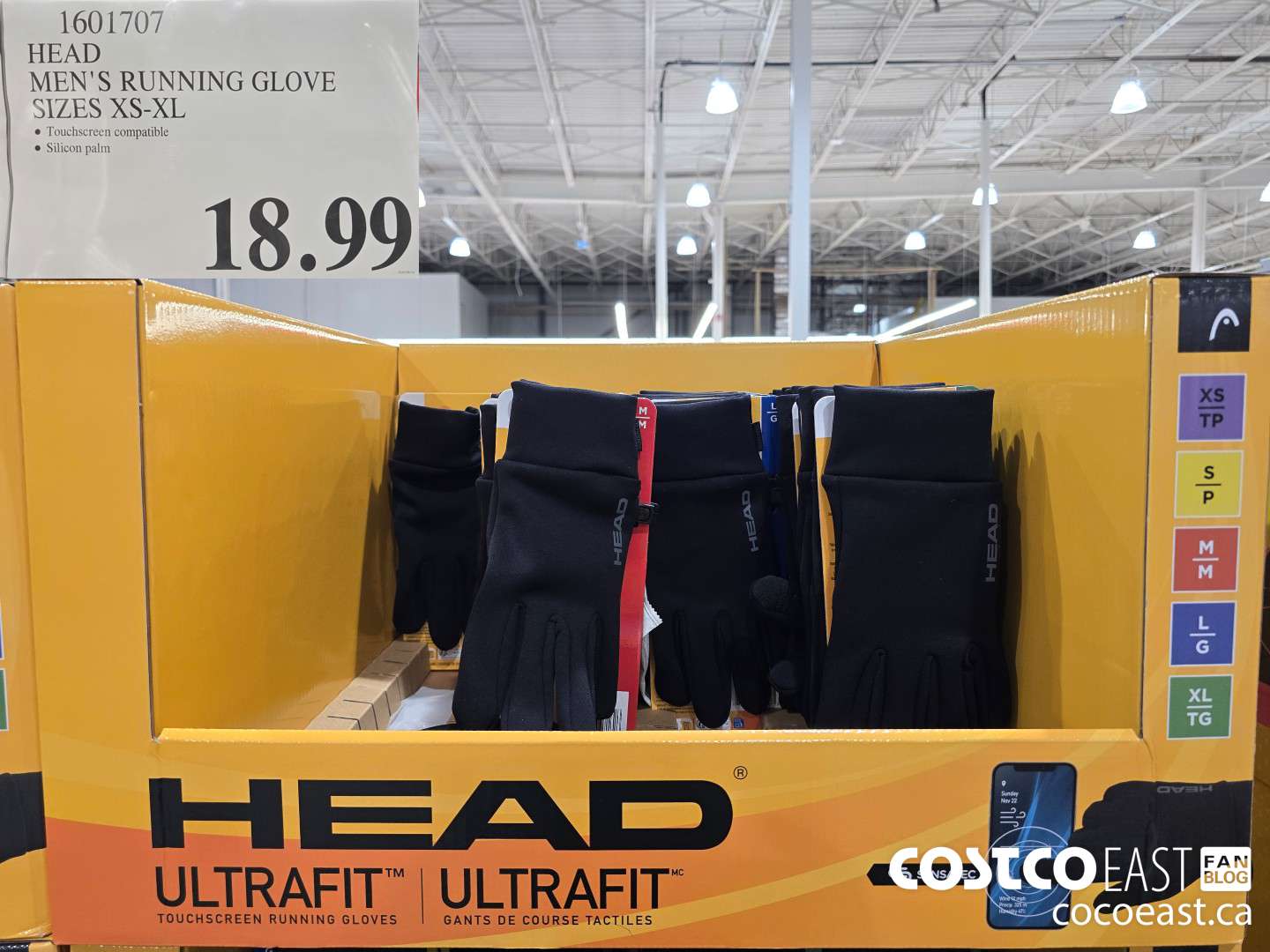 1601707 HEAD MEN'S RUNNING GLOVE SIZES XS-XL $18.99