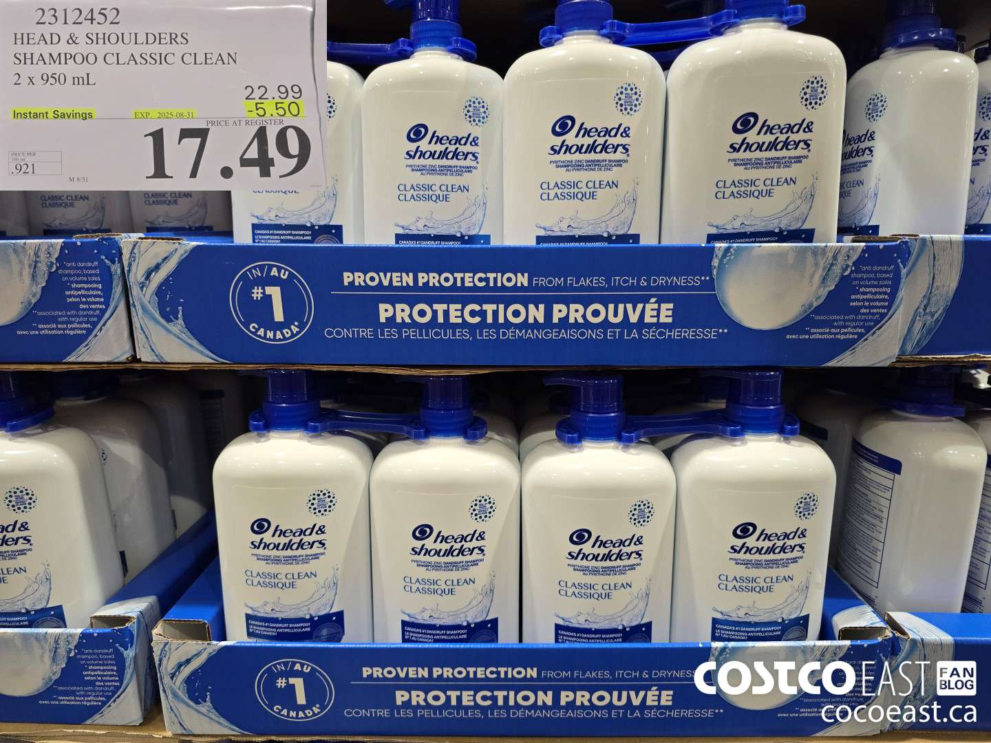 2312452 HEAD & SHOULDERS SHAMPOO CLASSIC CLEAN 2 X 950 ML ($5.50 INSTANT SAVINGS EXPIRES ON 2025-08-31) $17.49