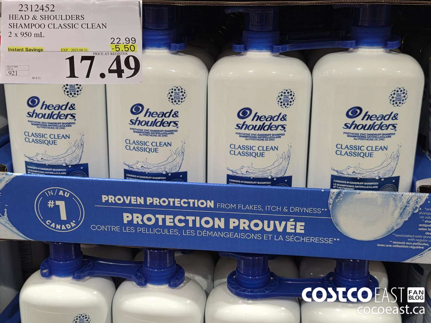 2312452 HEAD & SHOULDERS SHAMPOO CLASSIC CLEAN 2 X 950 ML ($5.50 INSTANT SAVINGS EXPIRES ON 2025-08-31) $17.49