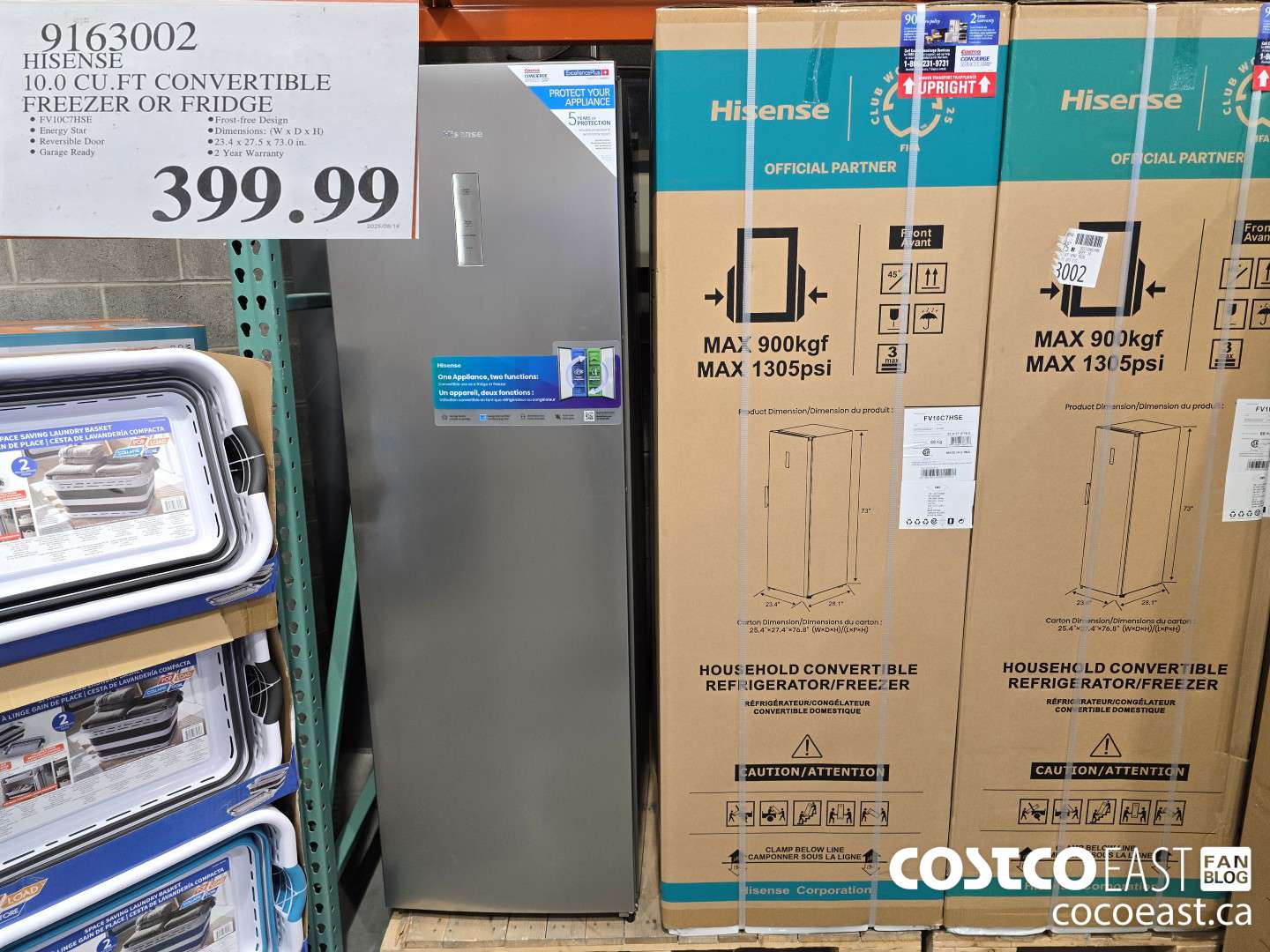 9163002 HISENSE 10.0 CU.FT CONVERTIBLE FREEZER OR FRIDGE $399.99