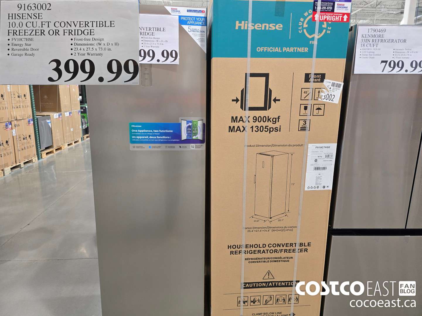 9163002 HISENSE 10.0 CU.FT CONVERTIBLE FREEZER OR FRIDGE $399.99