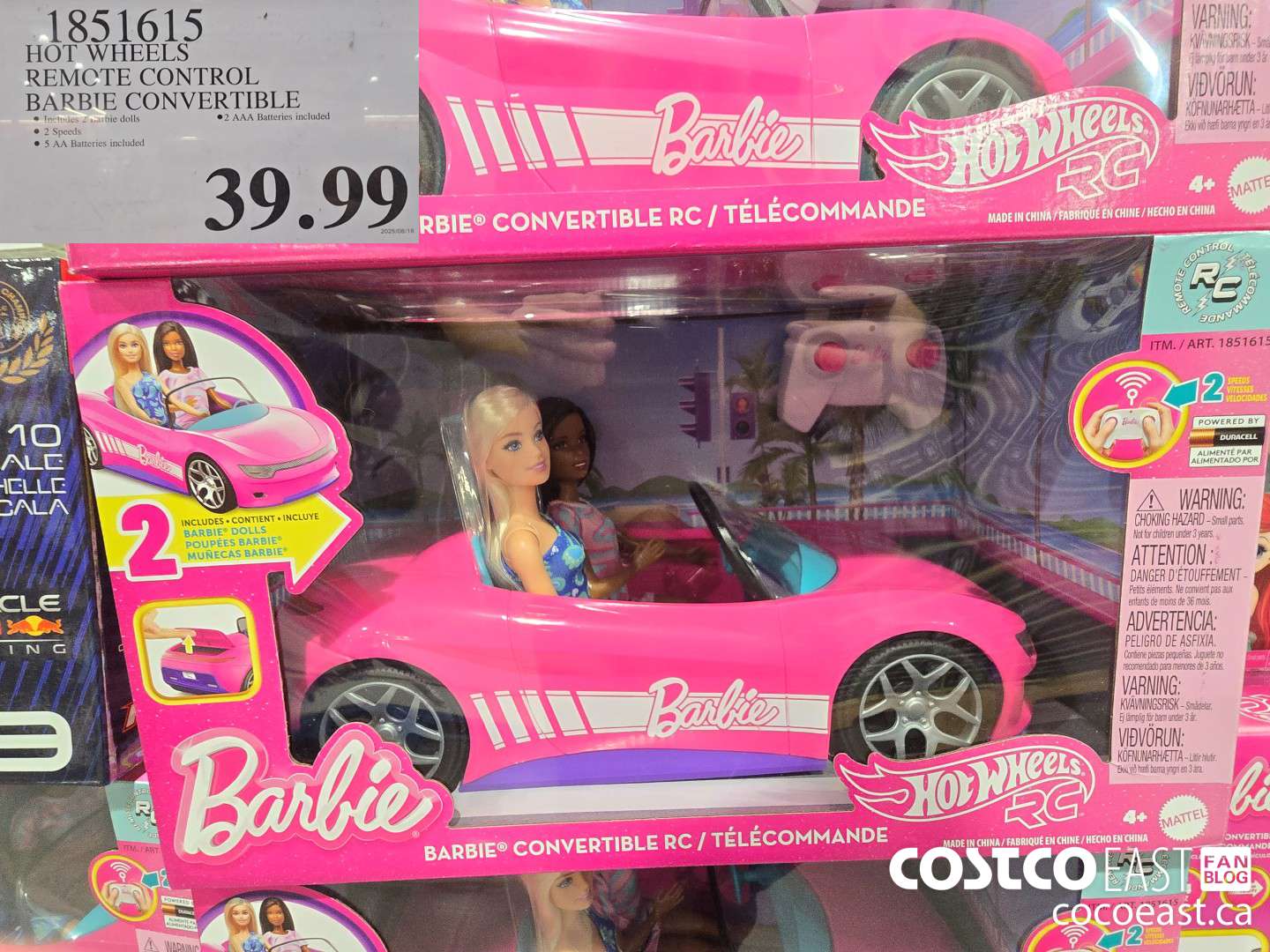 1851615 HOT WHEELS REMOTE CONTROL BARBIE CONVERTIBLE $39.99