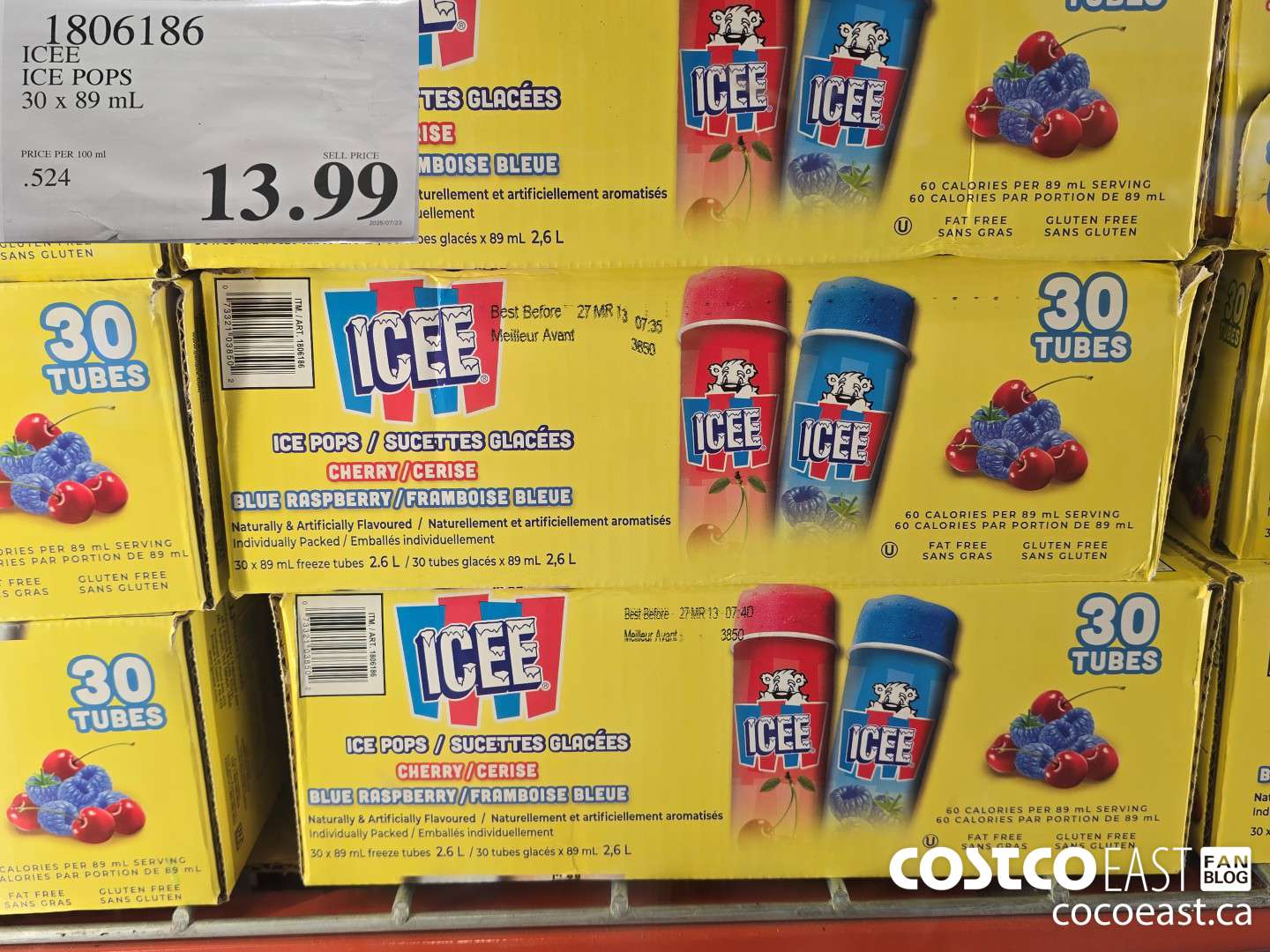 1806186 ICEE ICE POPS 30 x 89 mL $13.99
