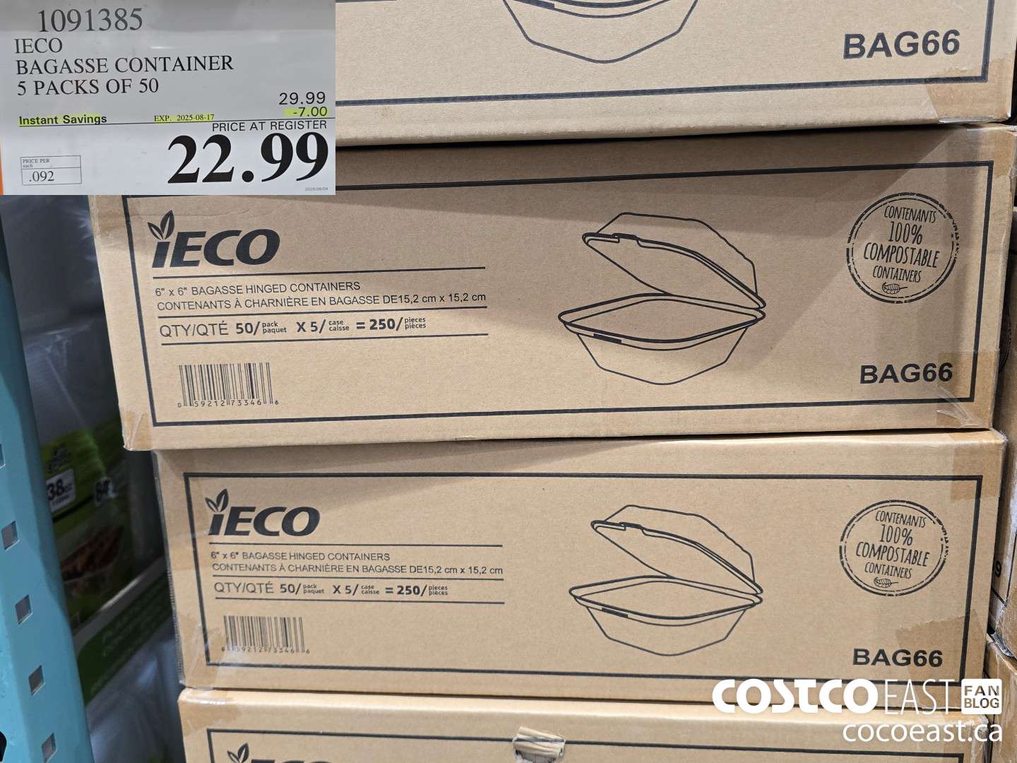 1091385 IECO BAGASSE CONTAINER 5 PACKS OF 50 ($7.00 INSTANT SAVINGS EXPIRES ON 2025-08-17) $22.99