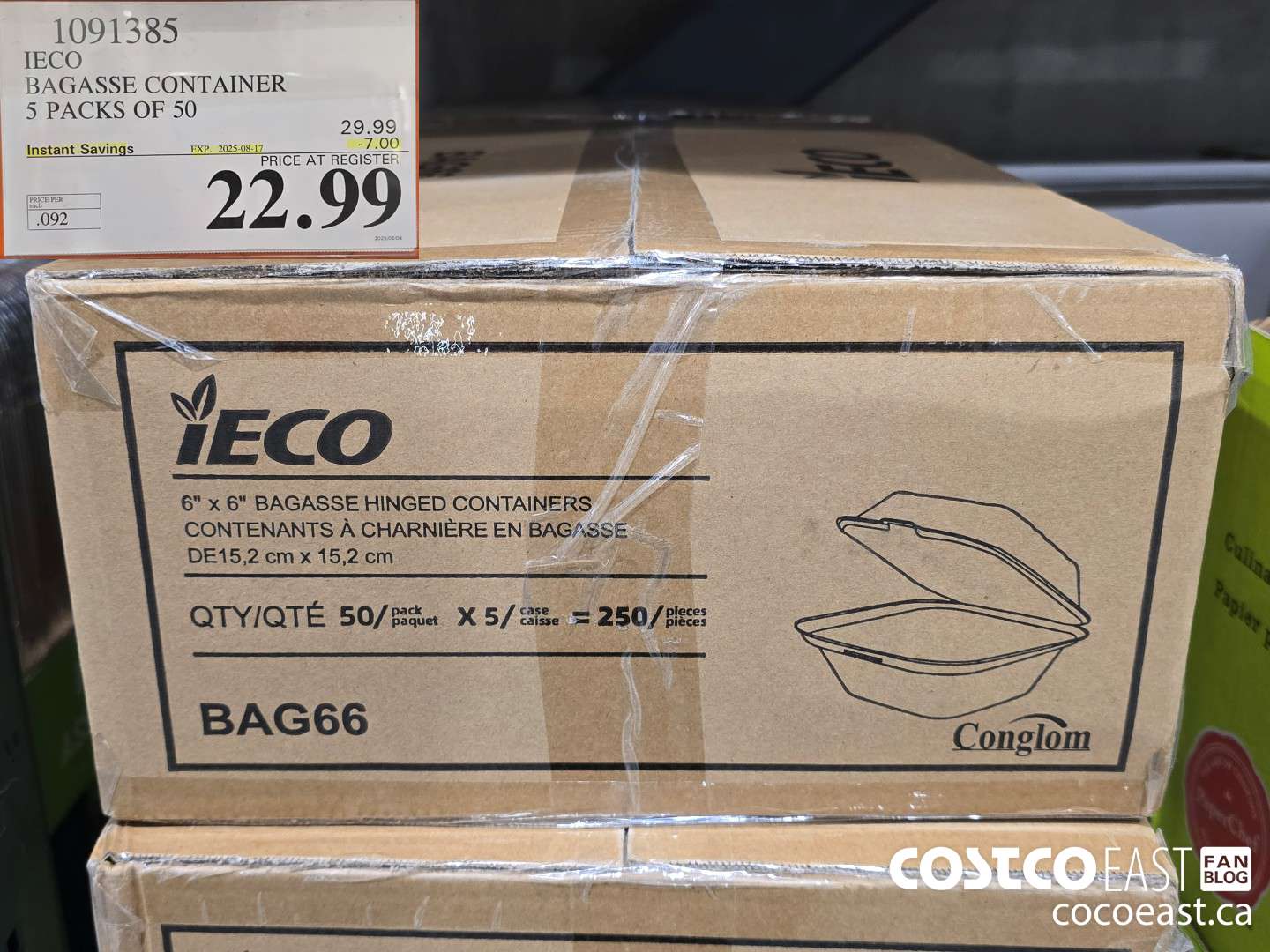 1091385 IECO BAGASSE CONTAINER 5 PACKS OF 50 ($7.00 INSTANT SAVINGS EXPIRES ON 2025-08-17) $22.99