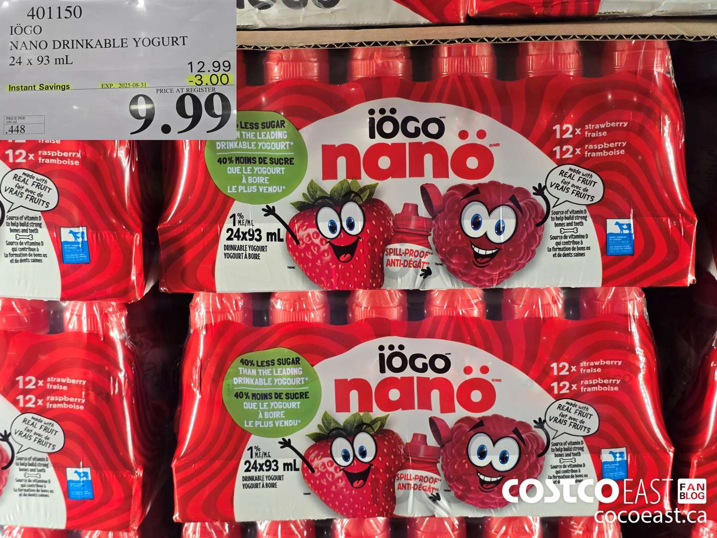 401150 IOGO NANO DRINKABLE YOGURT 24 x 93 ml ($3.00 INSTANT SAVINGS EXPIRES ON 2025-08-31) $9.99