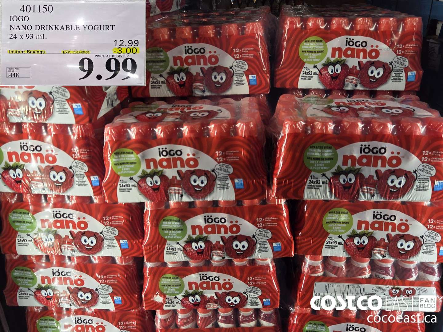 401150 IOGO NANO DRINKABLE YOGURT 24 x 93 ml ($3.00 INSTANT SAVINGS EXPIRES ON 2025-08-31) $9.99