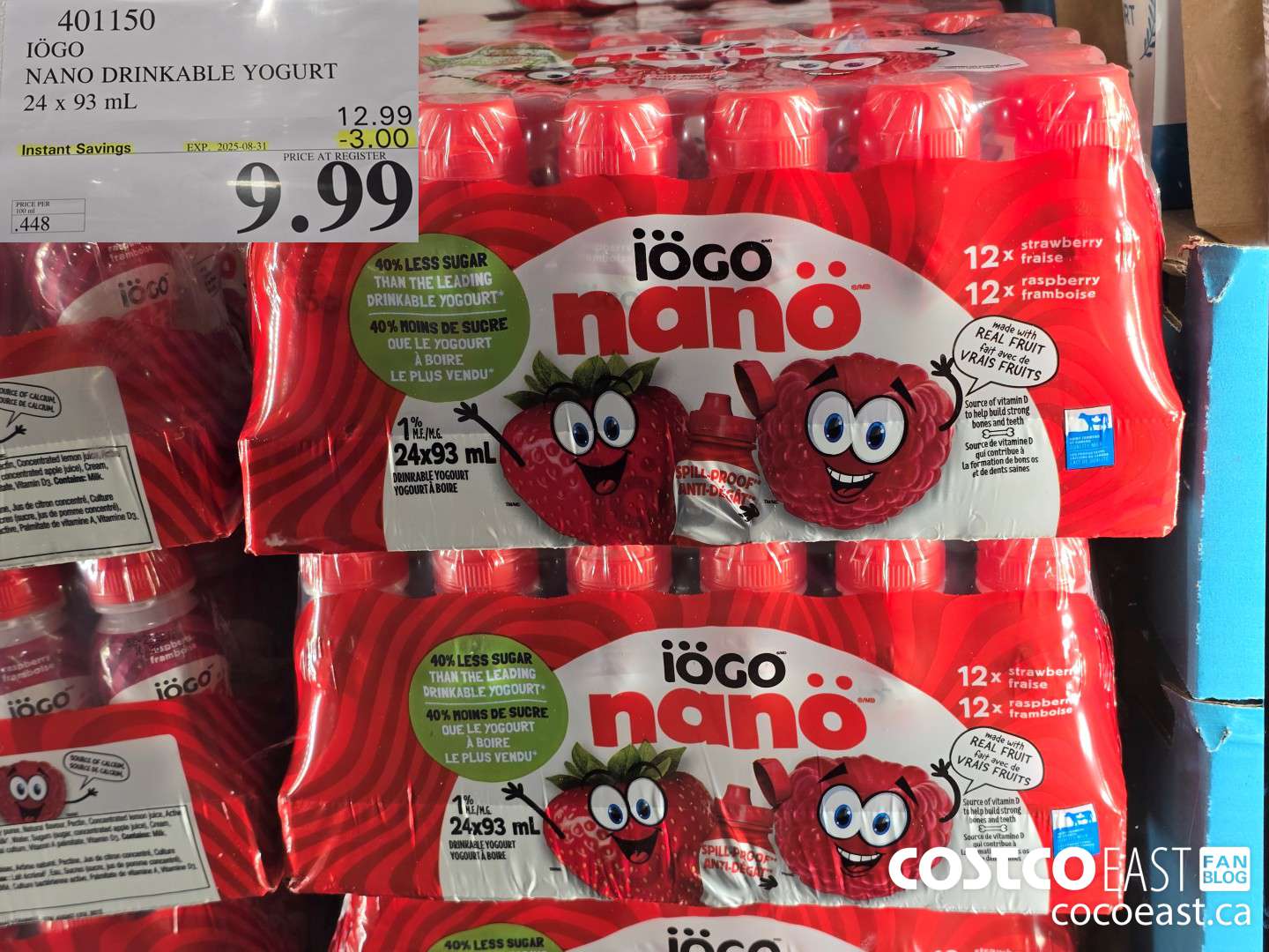 401150 IOGO NANO DRINKABLE YOGURT 24 x 93 ml ($3.00 INSTANT SAVINGS EXPIRES ON 2025-08-31) $9.99