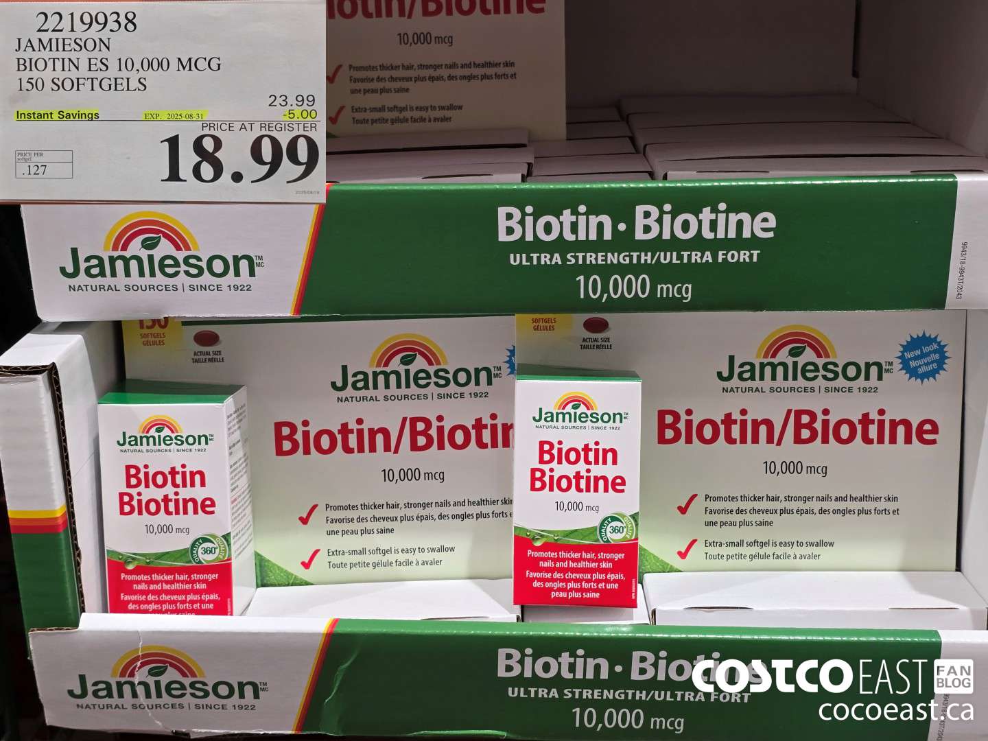 2219938 JAMIESON BIOTIN ES 10,000 MCG 150 SOFTGELS ($5.00 INSTANT SAVINGS EXPIRES ON 2025-08-31) $18.99