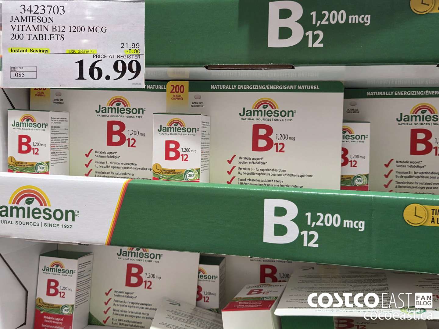 3423703 JAMIESON VITAMIN B12 1200MCG 200 TABLETS ($5.00 INSTANT SAVINGS EXPIRES ON 2025-08-31) $16.99
