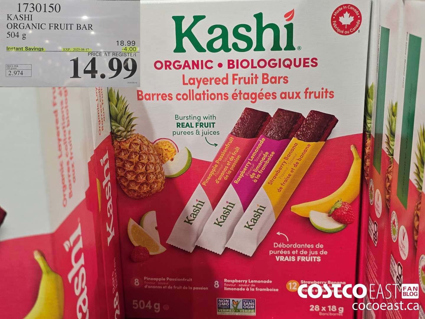 1730150 KASHI ORGANIC FRUIT BAR 28 x 18g ($4.00 INSTANT SAVINGS EXPIRES ON 2025-08-17) $14.99
