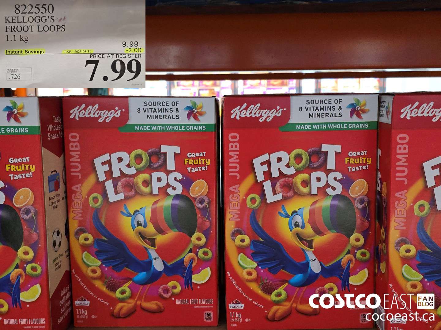 822550 KELLOGG'S FROOT LOOPS 1.1 kg ($2.00 INSTANT SAVINGS EXPIRES ON 2025-08-31) $7.99