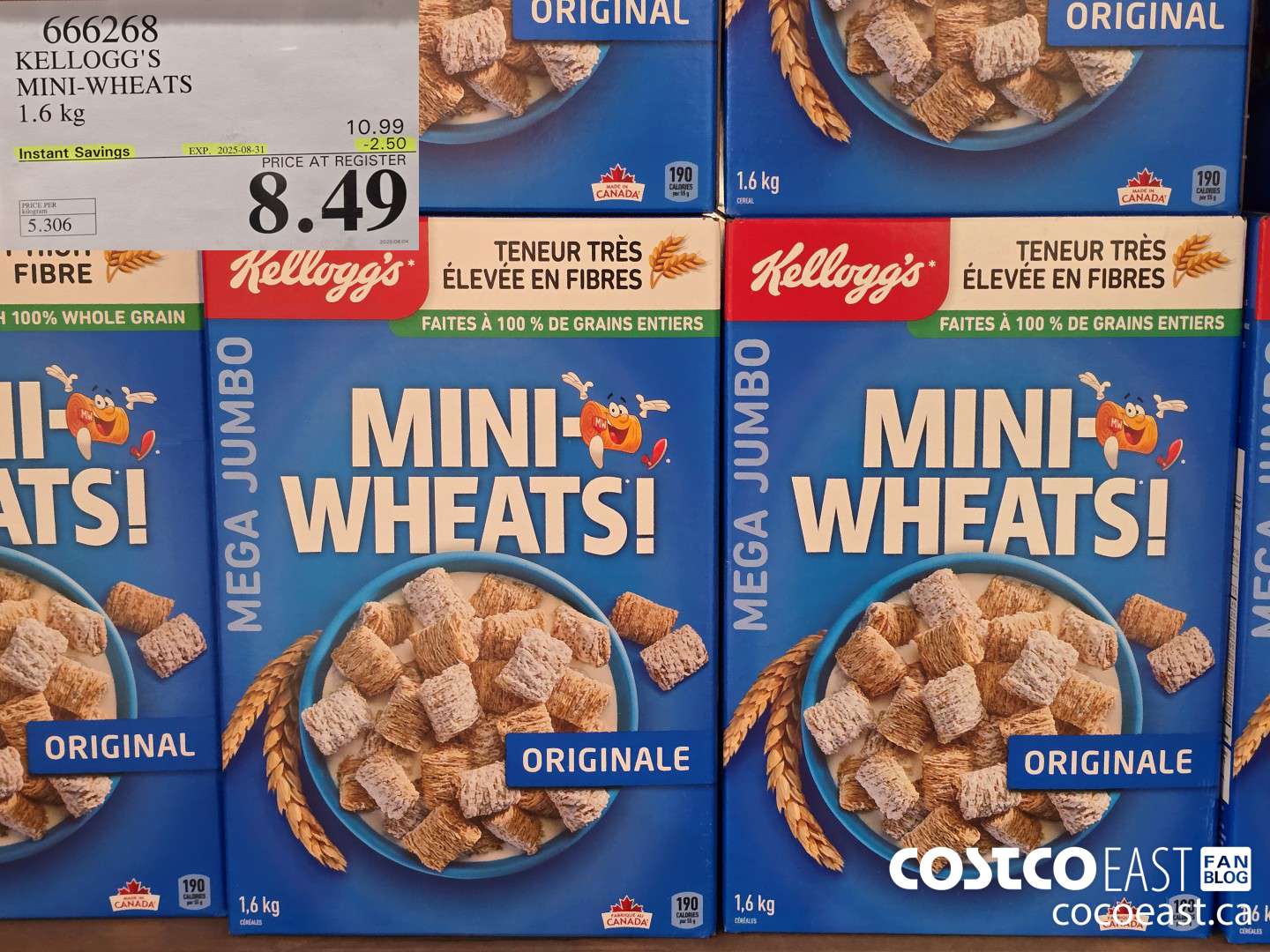 666268 KELLOGG'S MINI-WHEATS 1.6 KG ($2.50 INSTANT SAVINGS EXPIRES ON 2025-08-31) $8.49