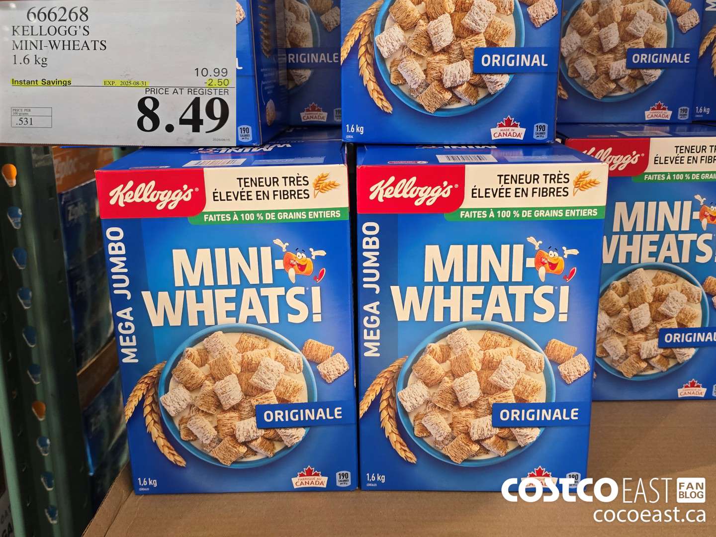 666268 KELLOGG'S MINI-WHEATS 1.6 KG ($2.50 INSTANT SAVINGS EXPIRES ON 2025-08-31) $8.49