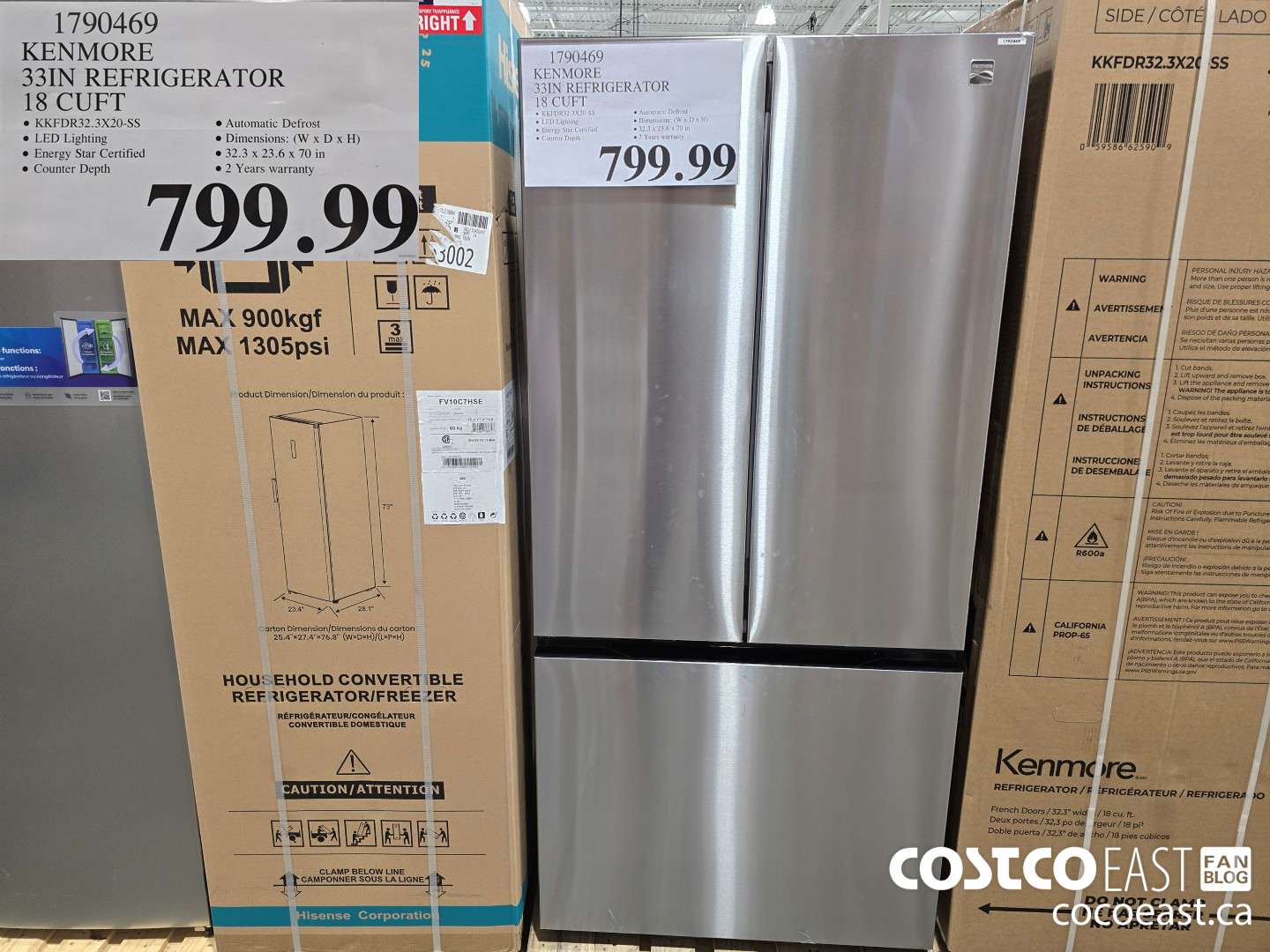 1790469 KENMORE 33IN REFRIGERATOR 18 CUFT $799.99