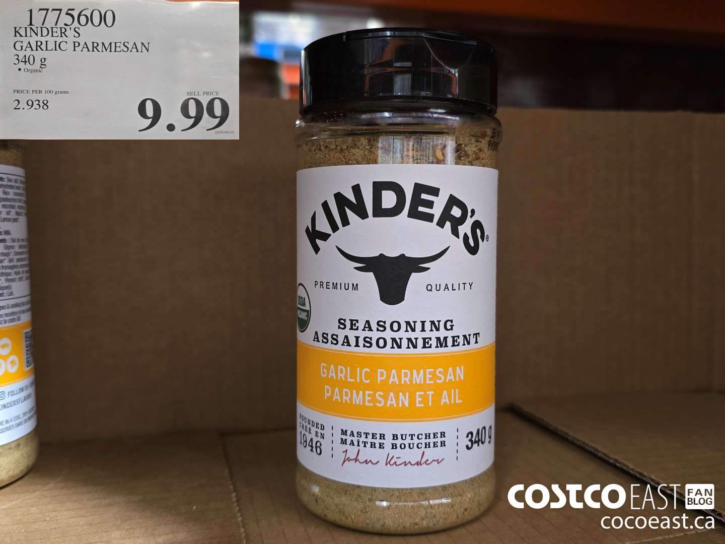 1775600 KINDER’S GARLIC PARMESAN 340 G $9.99