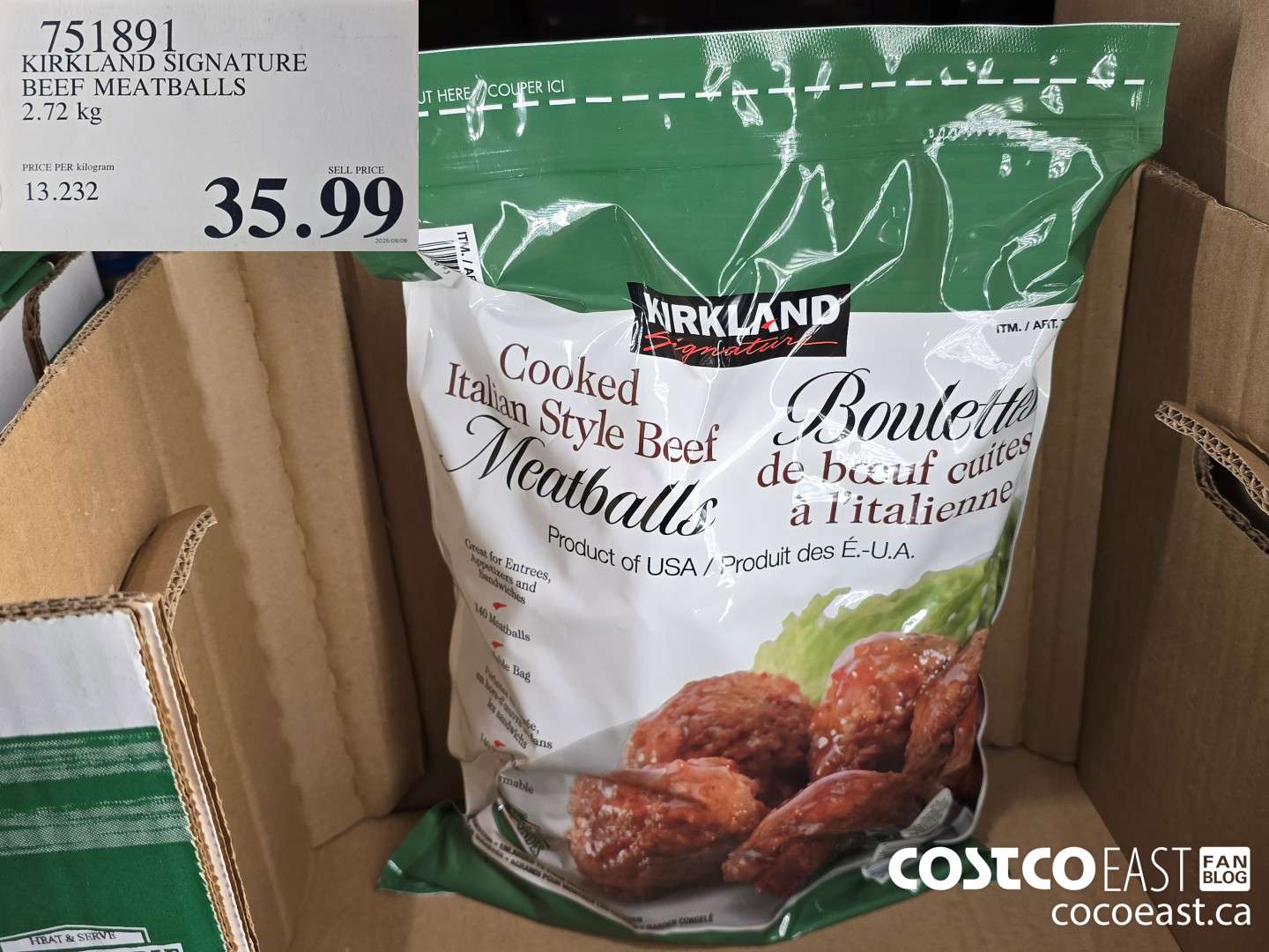 751981 KIRKLAND SIGNATURE BEEF MEATBALLS 2.72 KG $35.99