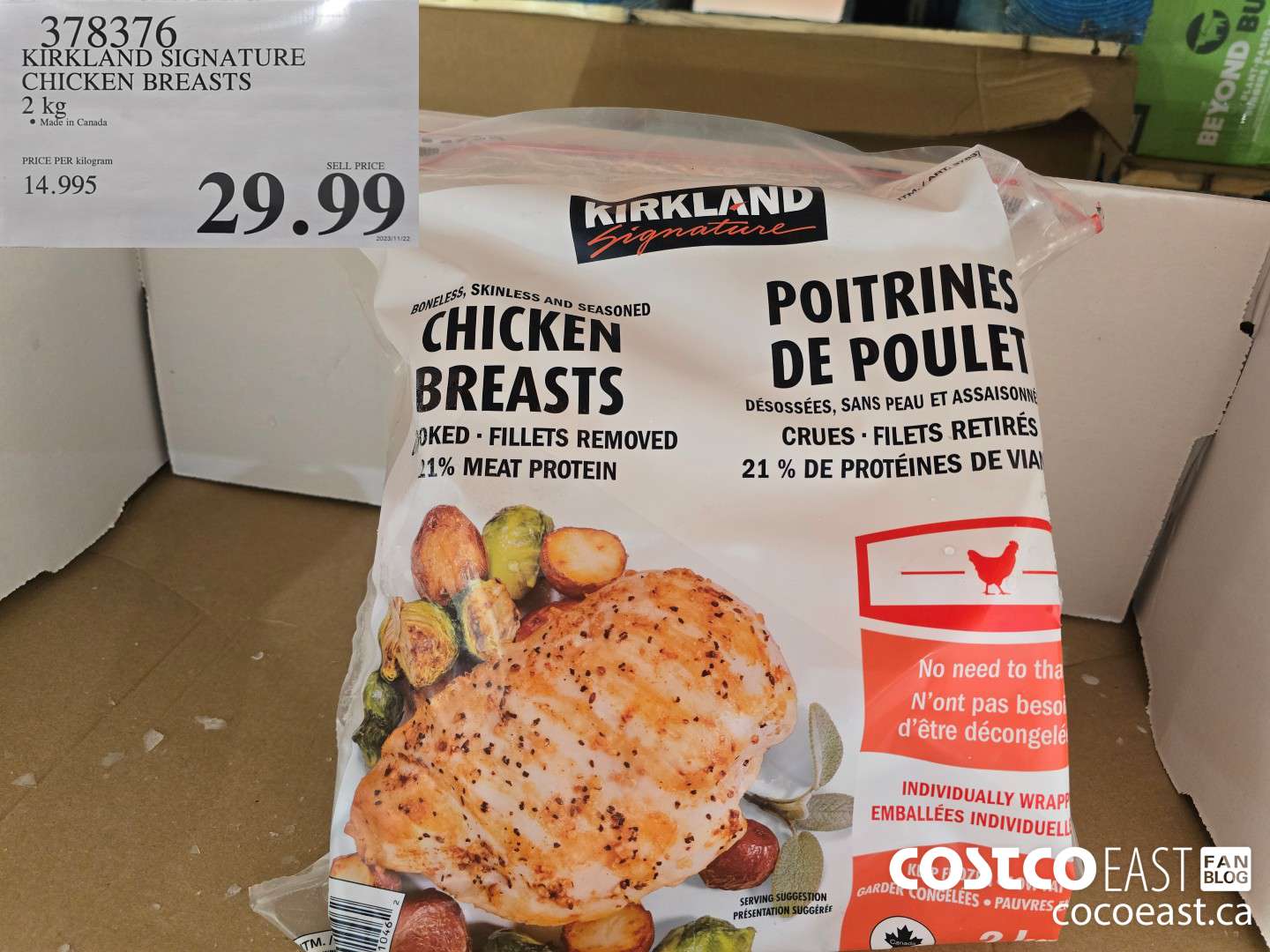 378376 KIRKLAND SIGNATURE CHICKEN BREASTS 2 KG $29.99