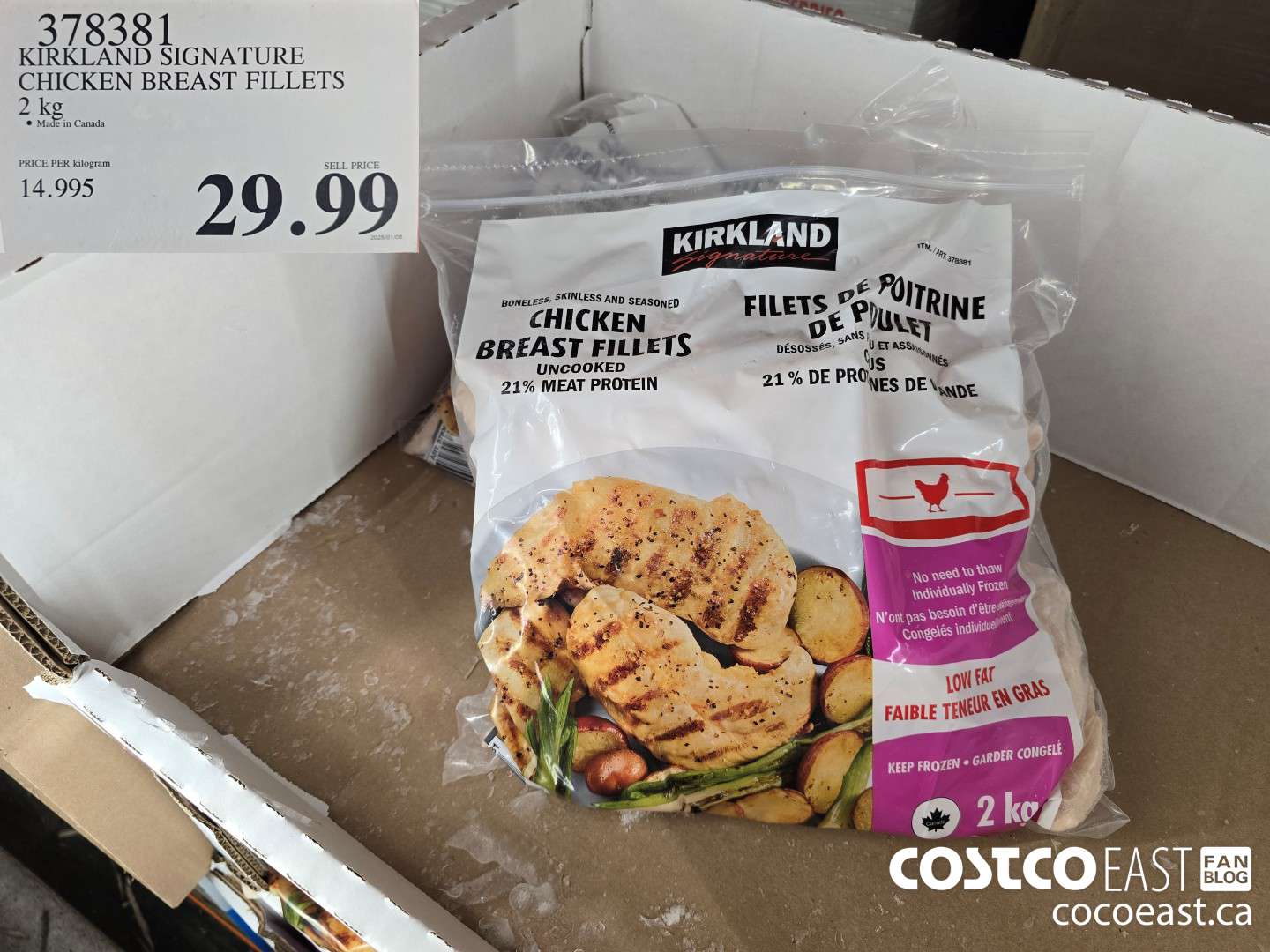 378381 KIRKLAND SIGNATURE CHICKEN BREAST FILLETS 2 KG $29.99
