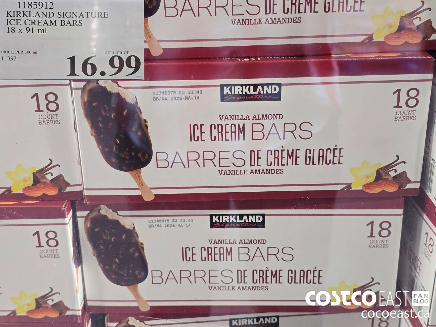 1185912 KIRKLAND SIGNATURE ICE CREAM BARS 18 x 91 ml $16.99