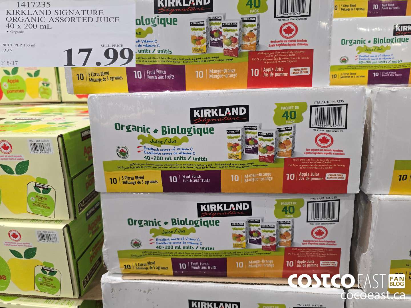 1417235 KIRKLAND SIGNATURE ORGANIC ASSORTED JUICE 40 x 200 mL $17.99