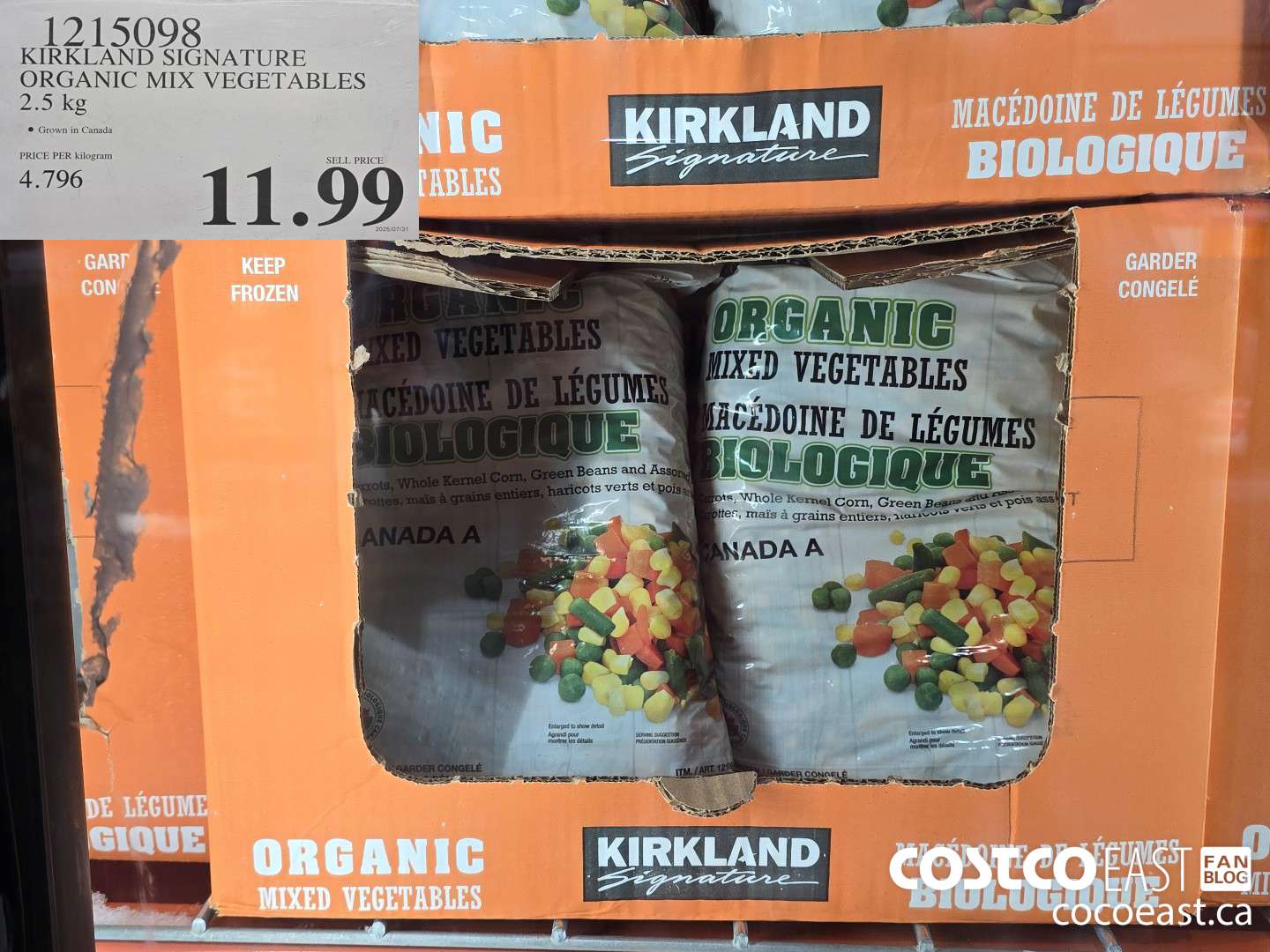 1215098 KIRKLAND SIGNATURE ORGANIC MIX VEGETABLES 2.5 KG $11.99