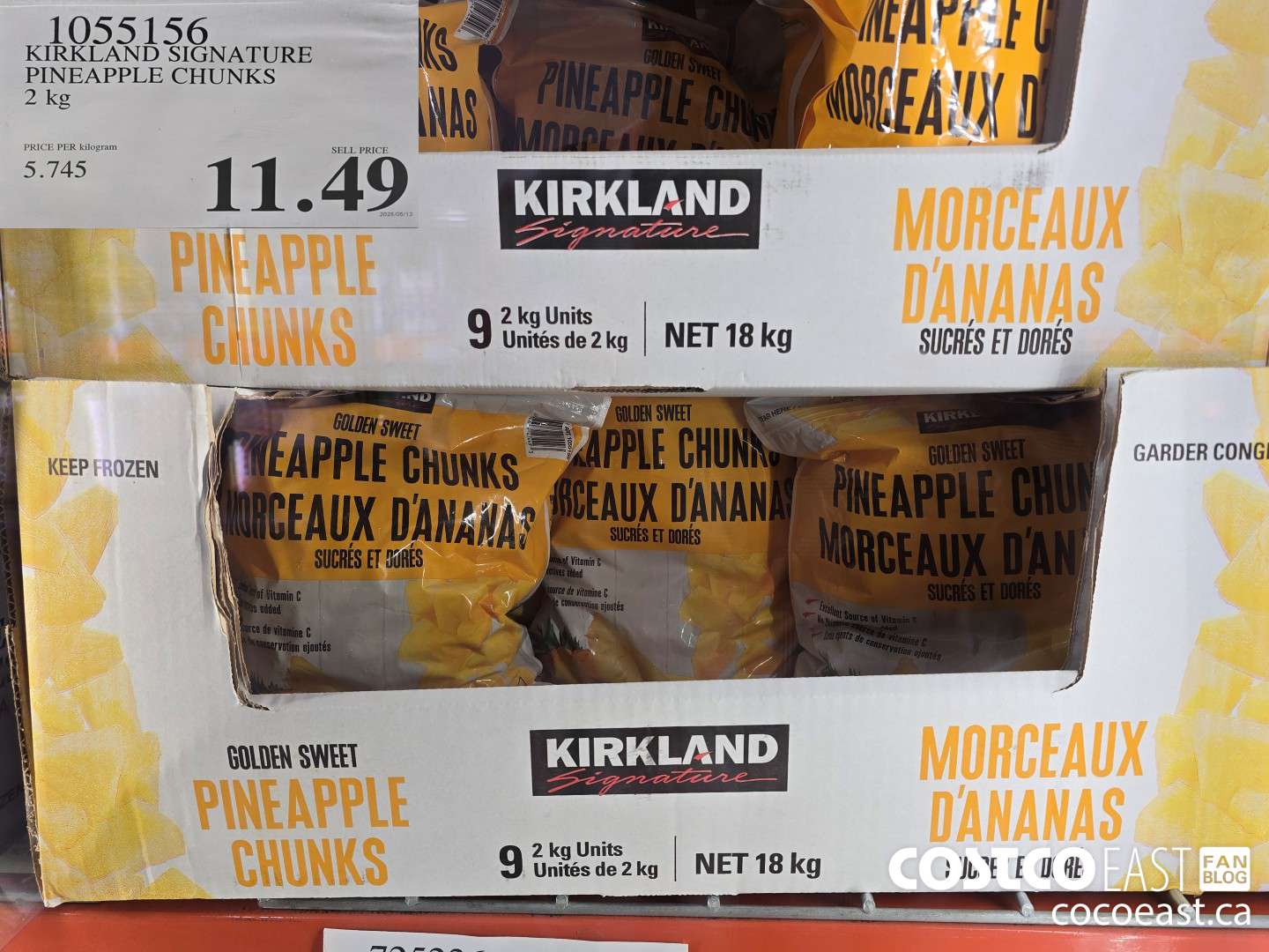 1055156 KIRKLAND SIGNATURE PINEAPPLE CHUNKS 2 KG $11.99