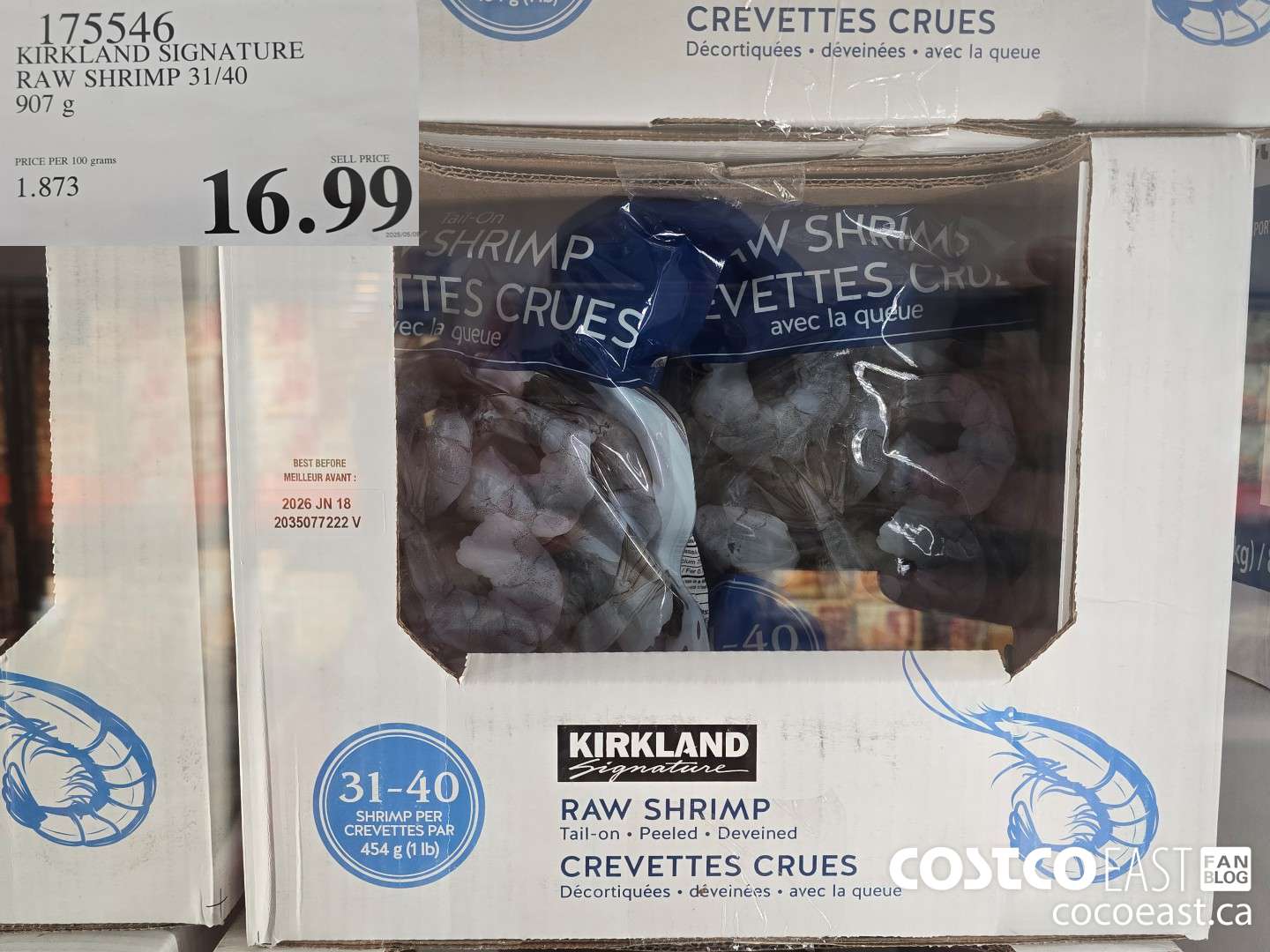 175546 KIRKLAND SIGNATURE RAW SHRIMP 31/40 907 g $16.99